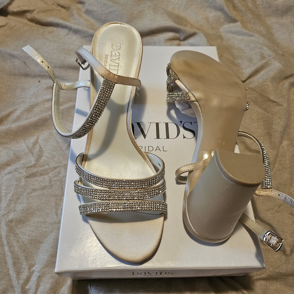 David's Bridal Champagne Rhinestone Heels - Picture 3 of 5